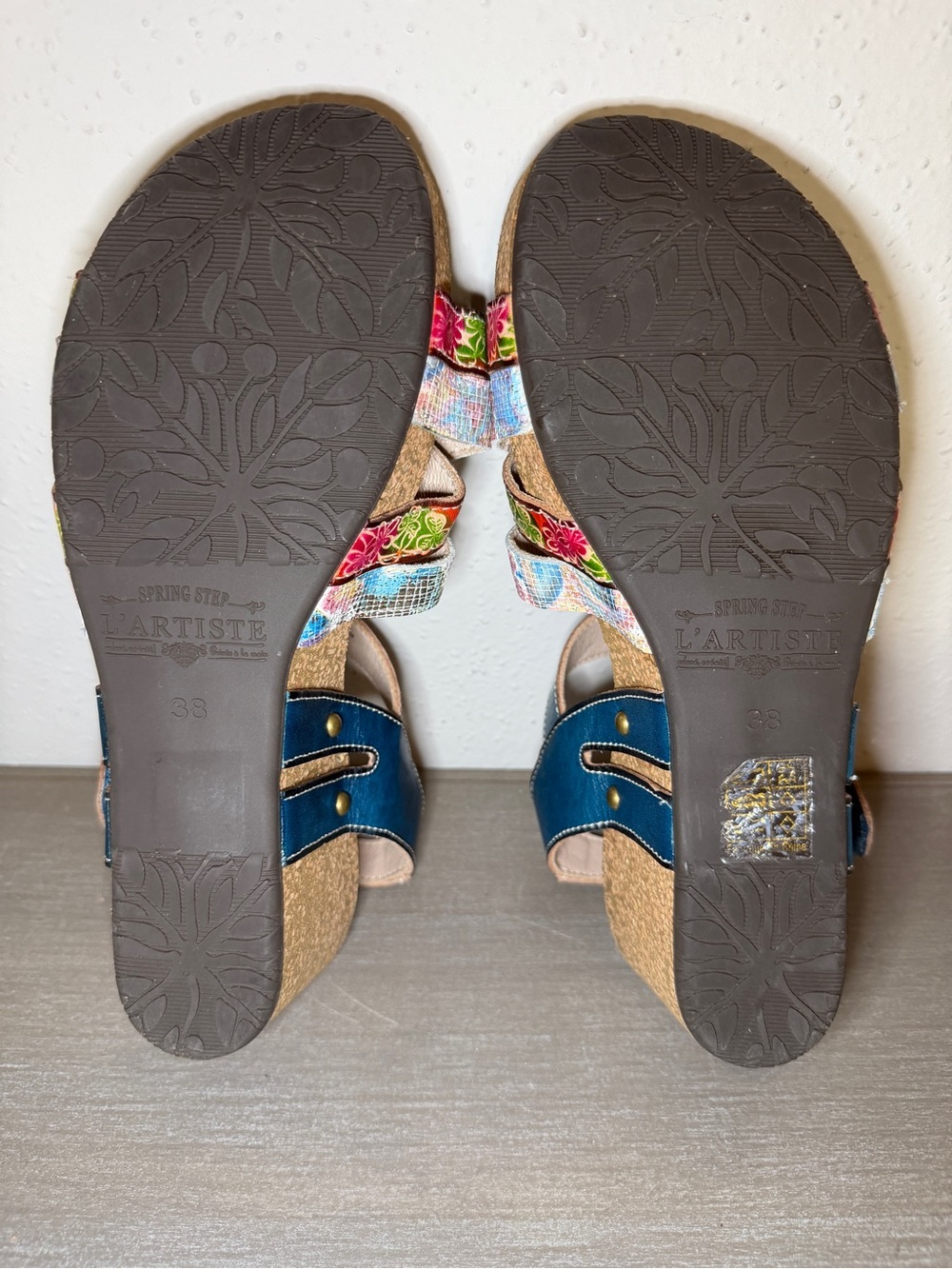 L'Artiste Audrie Spring Step Floral Strappy Leather Cork Wedge Sandals US 7 - Picture 9 of 11